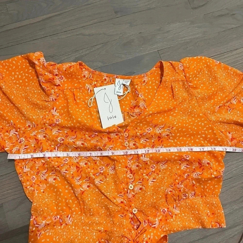 NWT! Joie Orange Floral Tie Front Crop Top. Medium - Picture 4 of 6